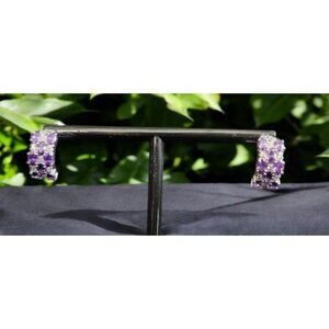 Vintage AVON Rhinestone and Amethyst Gemstone Small Stud Huggie Hoop Earrings